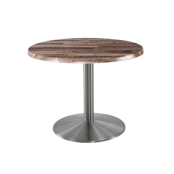 30" Tall OD214 Stainless Steel Table Base 22" Diameter 30" Diameter Rustic Top